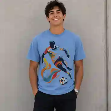 Football Fever Graphic Printed Sky Blue T-Shirt